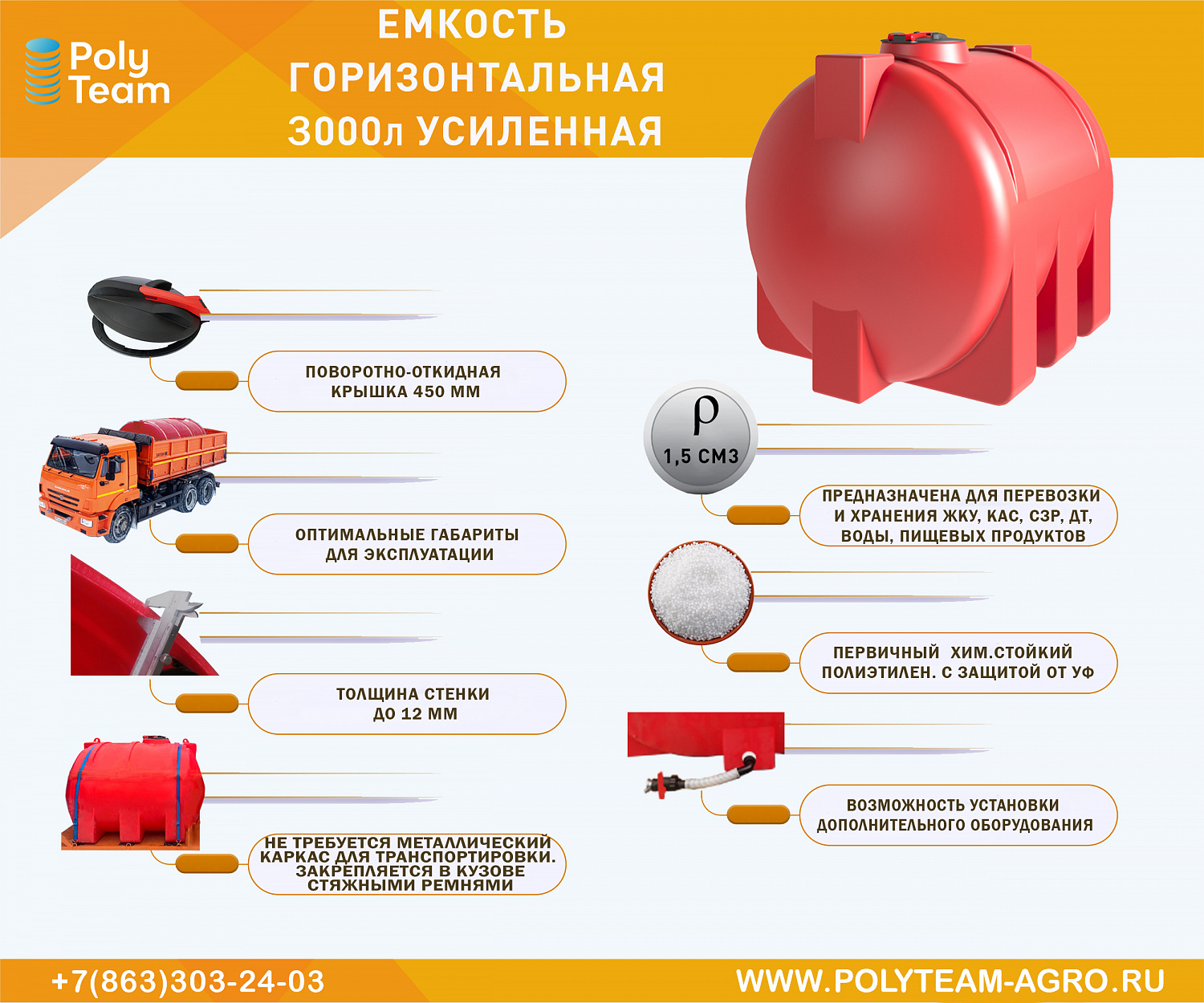 Новинка 2024: Емкость горизонтальная 3000 литров